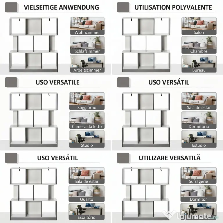 HOMCOM Bibliotecă Mobilă cu 8 Rafturi pentru Sufragerie și Dormitor, 100x24x124 cm, Gri Închis | Aosom Romania