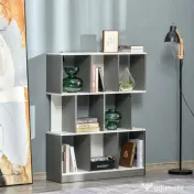 HOMCOM Bibliotecă Mobilă cu 8 Rafturi pentru Sufragerie și Dormitor, 100x24x124 cm, Gri Închis | Aosom Romania 