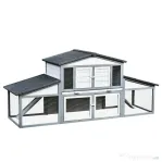 PawHut Cusca pentru iepuri de Exterior din Lemn si Metal, Cusca pentru 2-3 Iepuri si Rozatoare, Gri si Alb 225x70x100cm | Aosom Romania