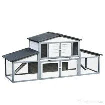 PawHut Cusca pentru iepuri de Exterior din Lemn si Metal, Cusca pentru 2-3 Iepuri si Rozatoare, Gri si Alb 225x70x100cm | Aosom Romania