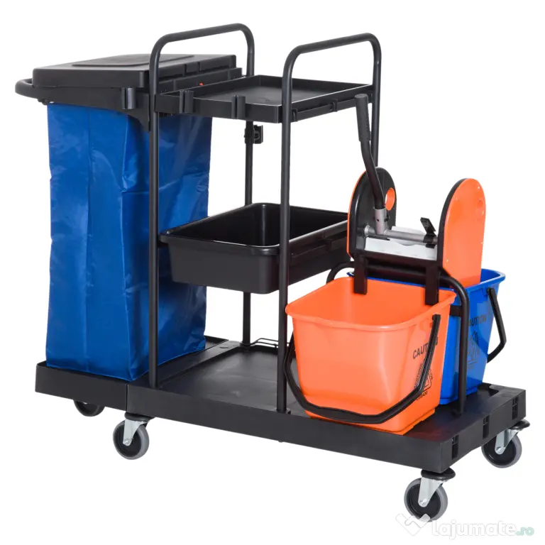 Carucior pentru Curatenie HOMCOM Capacitate 18L si Roti | Aosom Romania