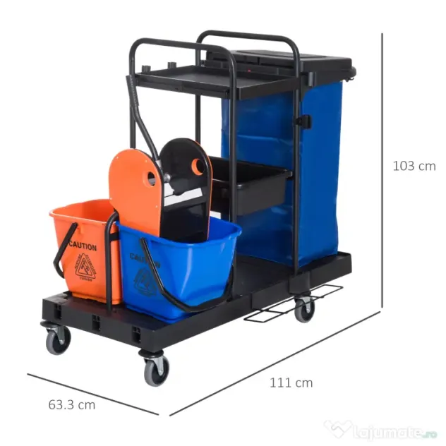 Carucior pentru Curatenie HOMCOM Capacitate 18L si Roti | Aosom Romania