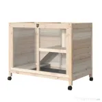 PawHut Cușcă din Lemn cu 2 Nivele, Căsuță pentru Iepuri, Cușcă cu Rampă și Tavă Detașabilă, 91.5x53.3x73 cm, Lemn Natural | Aosom Romania