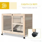 PawHut Cusca Iepuri 2 Etaje – Lemn cu Rampa si Tava Usor de Curatat 