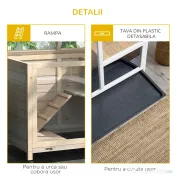 PawHut Cusca Iepuri 2 Etaje – Lemn cu Rampa si Tava Usor de Curatat 