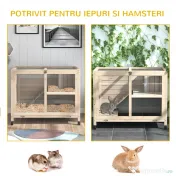 PawHut Cusca Iepuri 2 Etaje – Lemn cu Rampa si Tava Usor de Curatat 