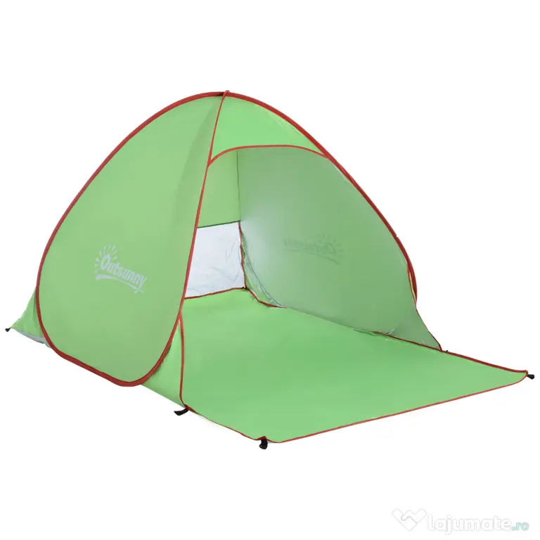 Outsunny Cort pentru Plajă cu Protecție UV 30+, Fereastră și Geantă de Transport, 200x150x119 cm, Verde | Aosom Romania