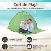 Outsunny Cort pentru Plajă cu Protecție UV 30+, Fereastră și Geantă de Transport, 200x150x119 cm, Verde | Aosom Romania
