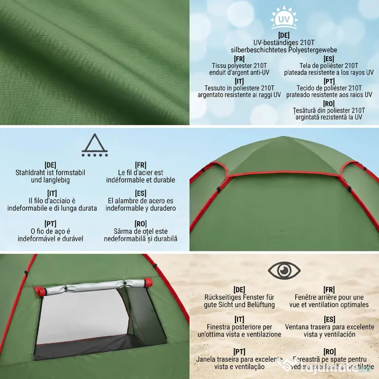 Outsunny Cort pentru Plajă cu Protecție UV 30+, Fereastră și Geantă de Transport, 200x150x119 cm, Verde | Aosom Romania