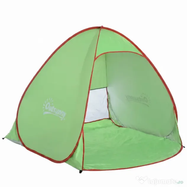 Outsunny Cort pentru Plajă cu Protecție UV 30+, Fereastră și Geantă de Transport, 200x150x119 cm, Verde | Aosom Romania