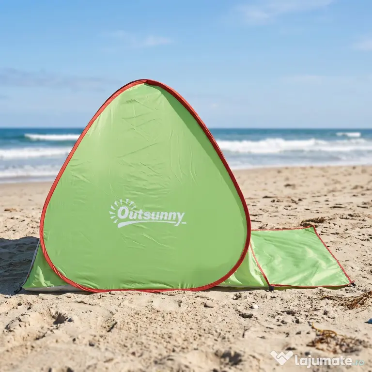 Outsunny Cort pentru Plajă cu Protecție UV 30+, Fereastră și Geantă de Transport, 200x150x119 cm, Verde | Aosom Romania