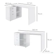 HOMCOM birou de colt, reversibil, 117x83.5x76 cm, alb