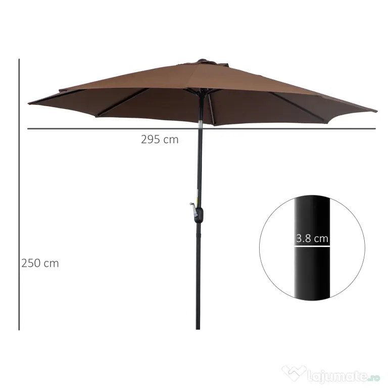 Outsunny Umbrelă de Grădină Inclinabilă 3x2.45m, Poliester Impermeabil, Cafea | Aosom Romania