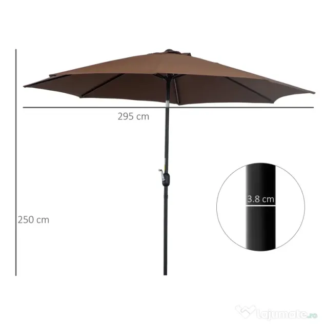Outsunny Umbrelă de Grădină Inclinabilă 3x2.45m, Poliester Impermeabil, Cafea | Aosom Romania