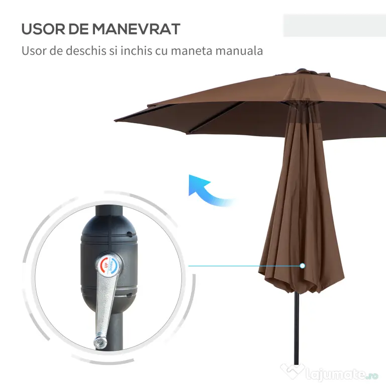 Outsunny Umbrelă de Grădină Inclinabilă 3x2.45m, Poliester Impermeabil, Cafea | Aosom Romania