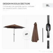 Outsunny Umbrelă de Grădină Inclinabilă 3x2.45m, Poliester Impermeabil, Cafea | Aosom Romania 