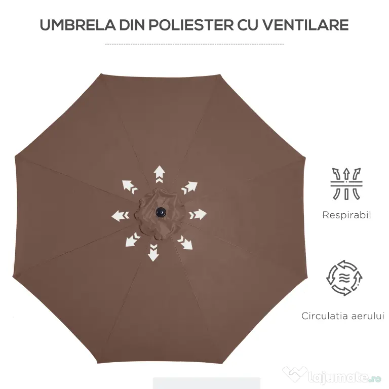 Outsunny Umbrelă de Grădină Inclinabilă 3x2.45m, Poliester Impermeabil, Cafea | Aosom Romania