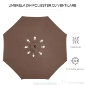 Outsunny Umbrelă de Grădină Inclinabilă 3x2.45m, Poliester Impermeabil, Cafea | Aosom Romania 