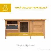 PawHut Cușcă din Lemn pentru Iepuri de Exterior cu Acoperiș din Asfalt, Căsuță, Tăvițe și Hrănitor, 112x50x54 cm, Galbenă