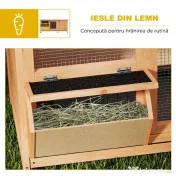 PawHut Cușcă din Lemn pentru Iepuri de Exterior cu Acoperiș din Asfalt, Căsuță, Tăvițe și Hrănitor, 112x50x54 cm, Galbenă