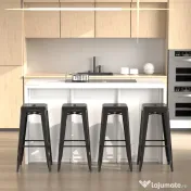 HOMCOM Set 4 Scaune de Bar din Metal cu Suport pentru Picioare pentru Interior si Exterior, 43x43x76 cm, Negru 