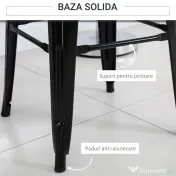 HOMCOM Set 4 Scaune de Bar din Metal cu Suport pentru Picioare pentru Interior si Exterior, 43x43x76 cm, Negru 