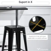 HOMCOM Set 4 Scaune de Bar din Metal cu Suport pentru Picioare pentru Interior si Exterior, 43x43x76 cm, Negru 