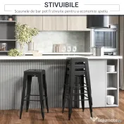 HOMCOM Set 4 Scaune de Bar din Metal cu Suport pentru Picioare pentru Interior si Exterior, 43x43x76 cm, Negru 