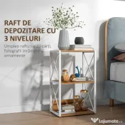 Mobilier Rastel Librarie 3 Rafturi cu Schelet in Otel Alb si Rafturi in Lemn 40x35x72.5cm HOMCOM | Aosom Romania