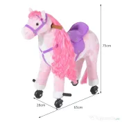 HOMCOM Cal Balansoar pentru Copii 2+ Ani cu Roți și Sunete, Balansoar pentru Copii cu Suport pentru Picioare, 65x28x75 cm, Roz