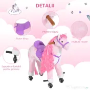 HOMCOM Cal Balansoar pentru Copii 2+ Ani cu Roți și Sunete, Balansoar pentru Copii cu Suport pentru Picioare, 65x28x75 cm, Roz