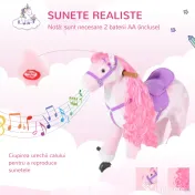 HOMCOM Cal Balansoar pentru Copii 2+ Ani cu Roți și Sunete, Balansoar pentru Copii cu Suport pentru Picioare, 65x28x75 cm, Roz