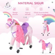 HOMCOM Cal Balansoar pentru Copii 2+ Ani cu Roți și Sunete, Balansoar pentru Copii cu Suport pentru Picioare, 65x28x75 cm, Roz