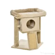 PawHut Ansamblu de Joacă pentru Pisici din Pluș cu Căsuță, Pat, Stâlp de Scris din Iută și Minge, Maro 