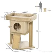 PawHut Ansamblu de Joacă pentru Pisici din Pluș cu Căsuță, Pat, Stâlp de Scris din Iută și Minge, Maro 