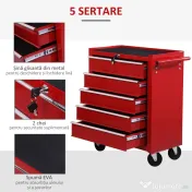 Homcom Carucior Atelier – Casetiera cu Sertare, Rosu 67,5×33×77 cm 
