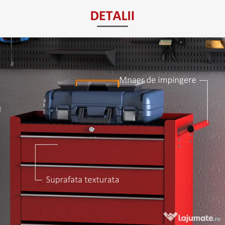 Homcom Carucior Atelier – Casetiera cu Sertare, Rosu 67,5×33×77 cm