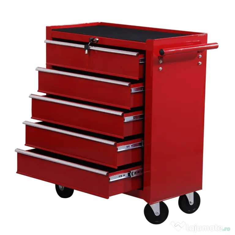HOMCOM Cărucior Mobil pentru Atelier cu Sertare, Organizator Ustensile, Roșu, 67.5x33x77cm | Aosom Romania