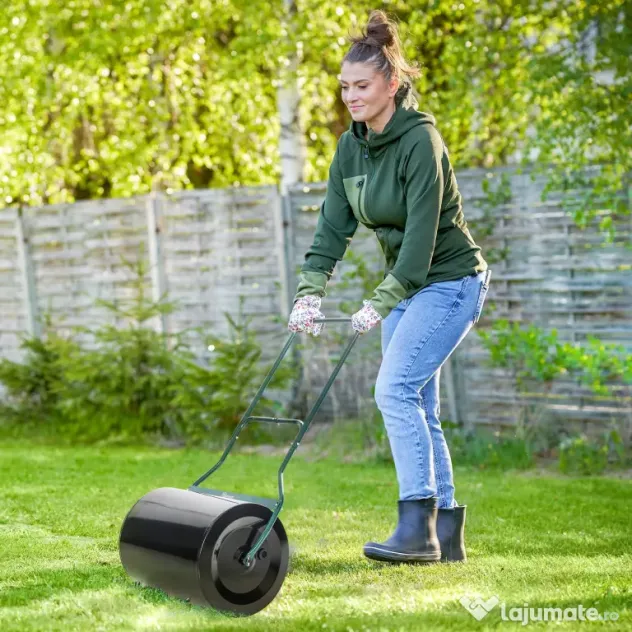 Outsunny Rola de Gradina din Metal Negru Rezervor 60 L Φ50 cm