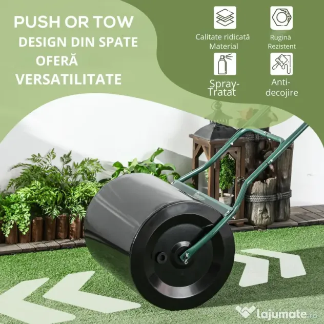 Outsunny Rola de Gradina din Metal Negru Rezervor 60 L Φ50 cm