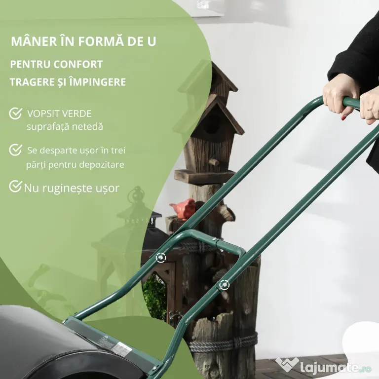 Outsunny Rola de Gradina din Metal Negru Rezervor 60 L Φ50 cm