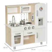 HOMCOM Bucătărie de Jucărie din Lemn pentru Copiii de Peste 3 Ani, 74x30x81 cm, Alb | Aosom Romania
