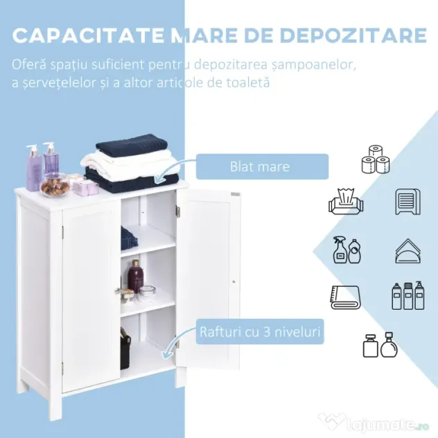 Kleankin dulap baie, cu doua usi, 60x30x80 cm, alb