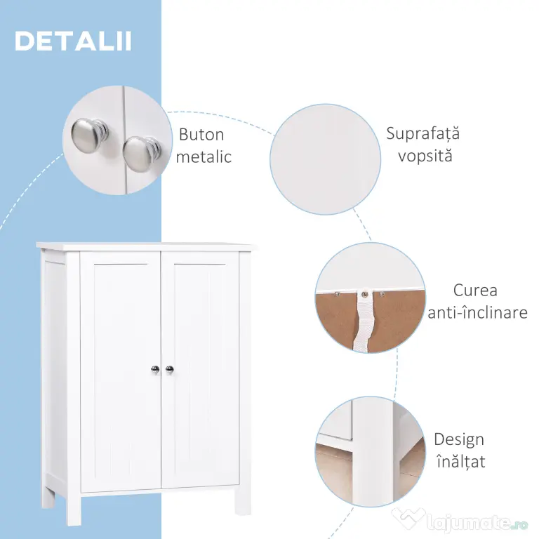 Kleankin dulap baie, cu doua usi, 60x30x80 cm, alb