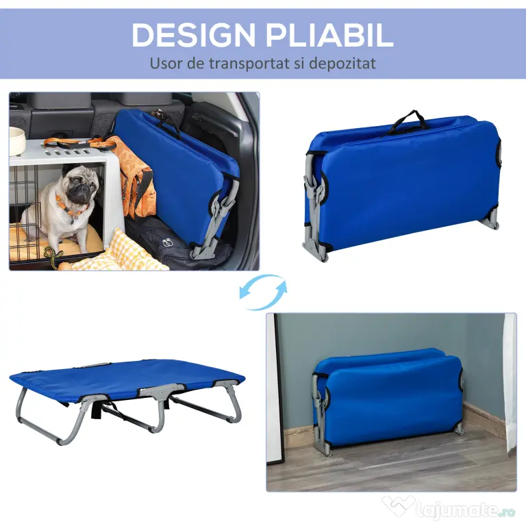 PawHut Saltea Pliabilă Confortabilă pentru Câini, Ușor de Transportat, Albastru, 71x58x18cm | Aosom Romania