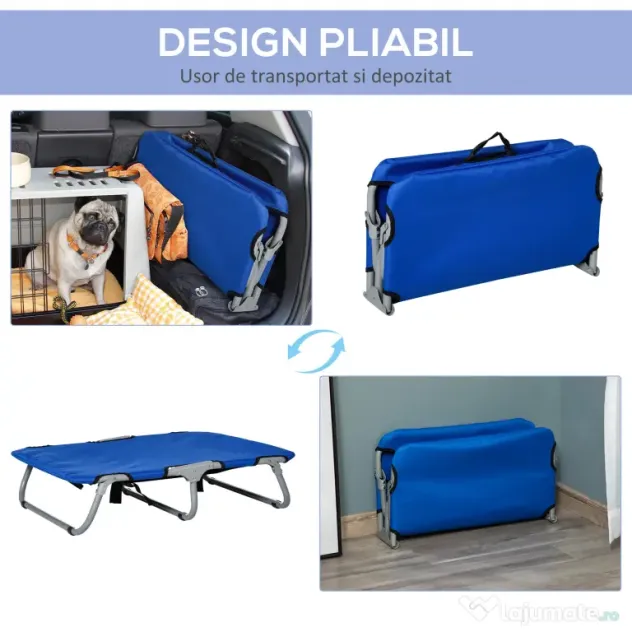 PawHut Saltea Pliabilă Confortabilă pentru Câini, Ușor de Transportat, Albastru, 71x58x18cm | Aosom Romania