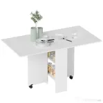 HomCom masa pliabila din lemn, cu roti, 75x140x74cm, alba | Aosom Ro
