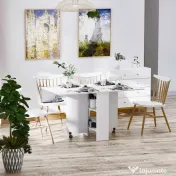 HomCom masa pliabila din lemn, cu roti, 75x140x74cm, alba | Aosom Ro 