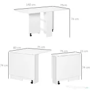 HomCom masa pliabila din lemn, cu roti, 75x140x74cm, alba | Aosom Ro 