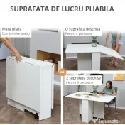 HomCom masa pliabila din lemn, cu roti, 75x140x74cm, alba | Aosom Ro 